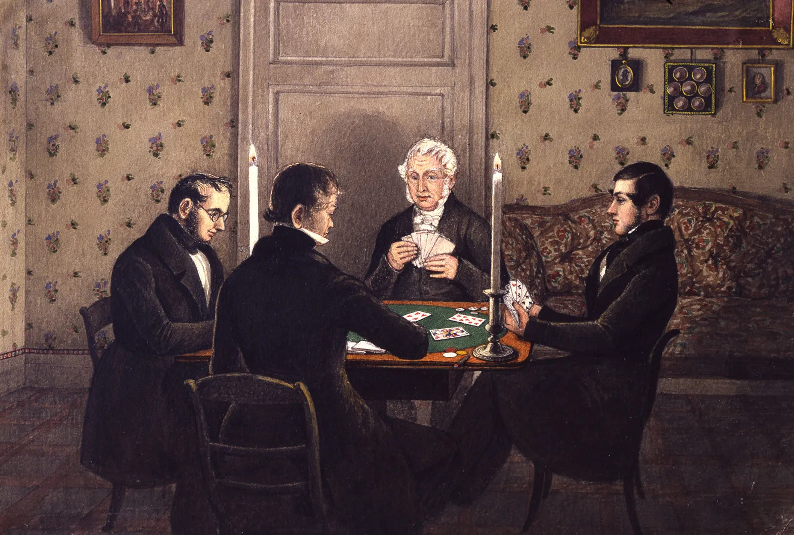 Vintage playing cards and bridge game setup